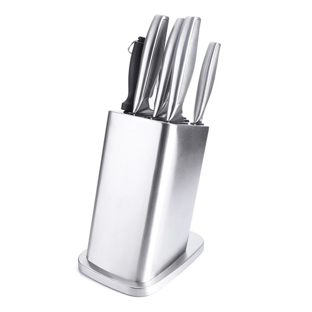 

6 Slots Kitchen Knife Organizer Steel Rack with Anti Slid Pad Tilt Design for Cutlery Storage Silver Stainless Steel Holder