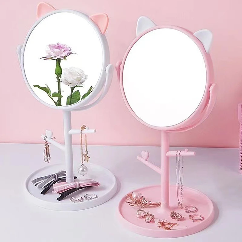 Cat Ear Makeup Mirror Practical Desktop Makeup Mirror Portable With Folding Stand Square Makeup Mirror For Women Of All Ages