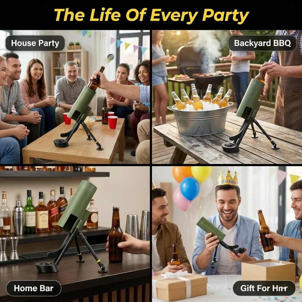 Creative 3D Printed Beer Bottle Mortar Bottle Opener, Mortar Beer Bottle Opener Heavy-Duty Cap Hands-Free Push Down Opener ﻿