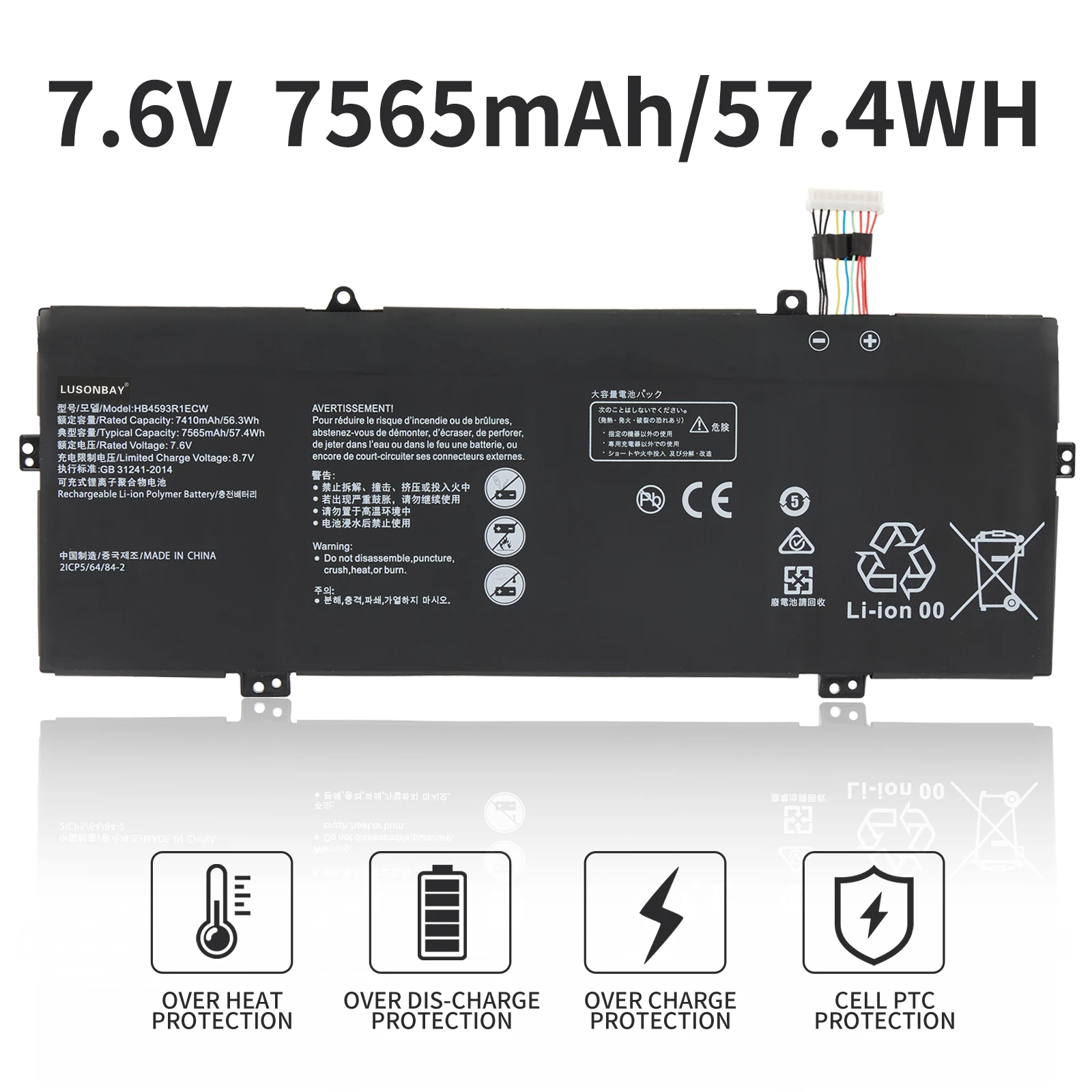 HB4593R1ECW 7565mAh Laptop Battery for Huawei Matebook X Pro i7 Mach-W29 2019 MACH-W19B MACH-W29C KPL-W00 KLV-W19 VLT-W60/50