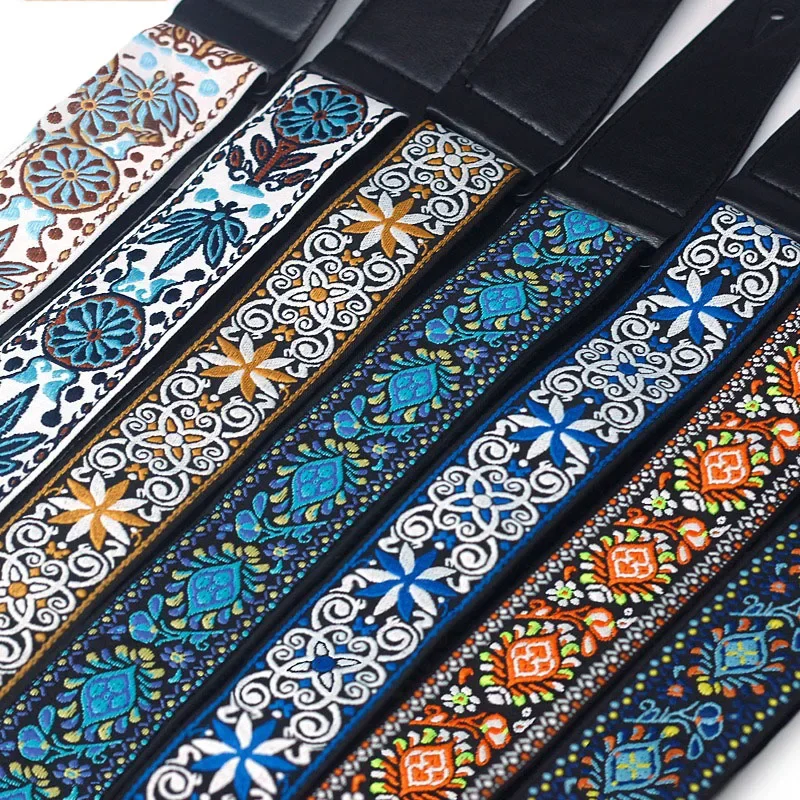 

Guitar Straps Embroidered String Instrument Musical Accessories Band Playing Accessories Vintage Style Embroidery Guitar Parts