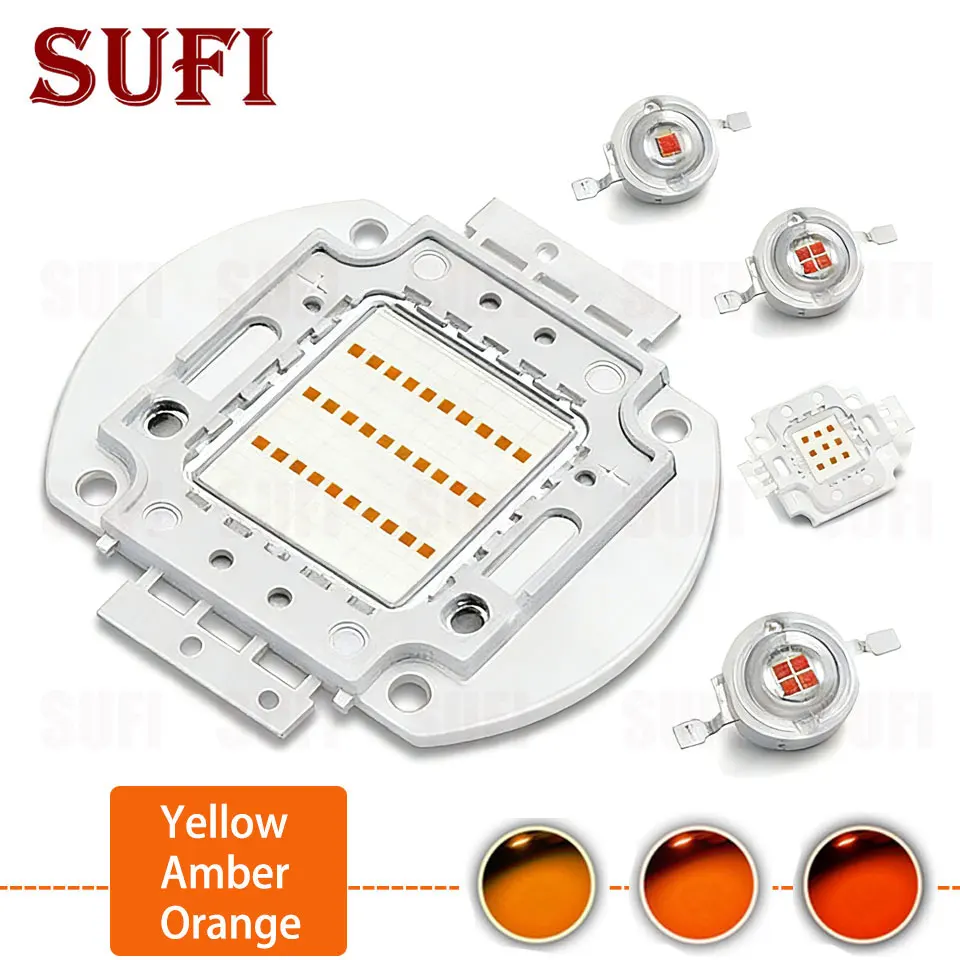 High Power LED Diode Lamp Chip SMD for DIY SpotLight Downlight - Yellow Amber Orange - 1W to 100W Various Sizes Available