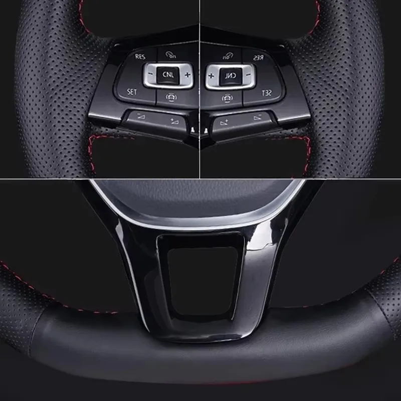 100% صالح ل تسلا موديلو 3 هايلاند 2024 2025 مخيط يدويا عدم الانزلاق جلد طبيعي أسود غطاء عجلة القيادة سيارة #4