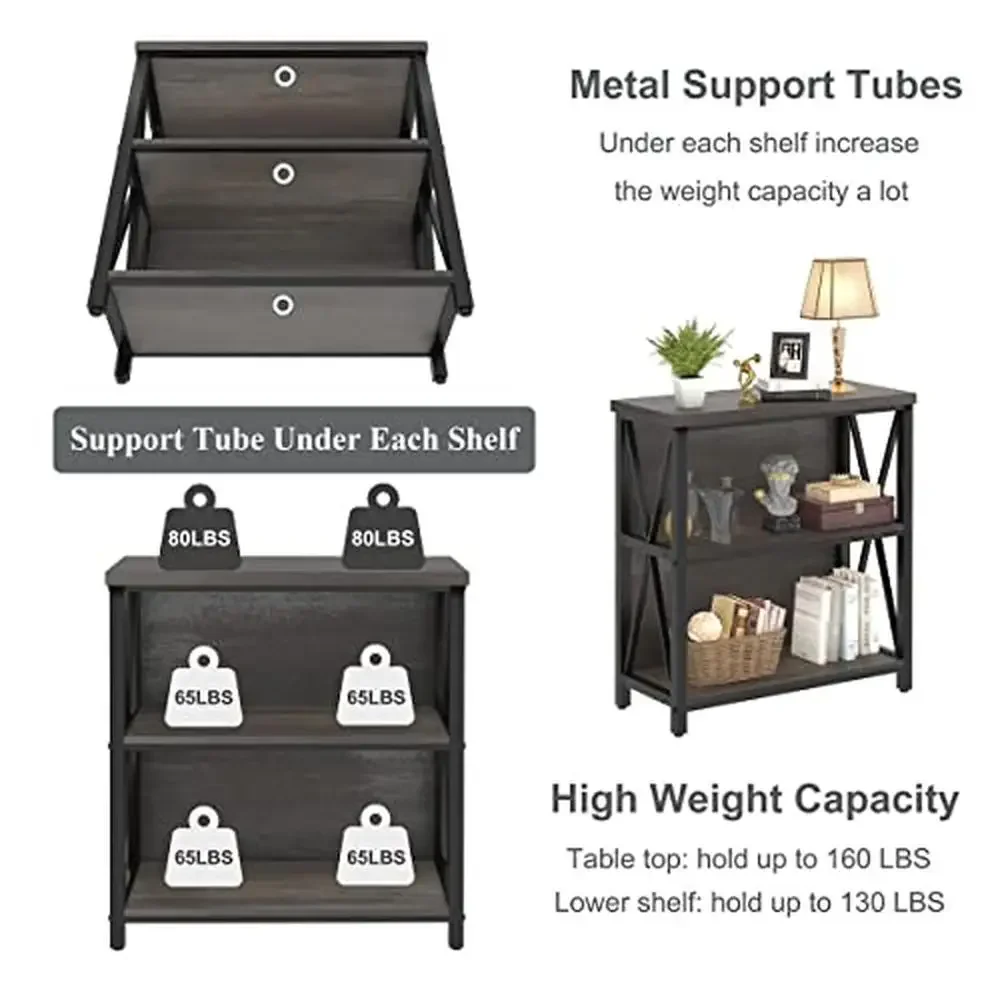 Industrial Small Bookshelf Console Table Bundle High-grade MDF Metal Study Room Office Area Easy Assembly Rustic Finish Durable