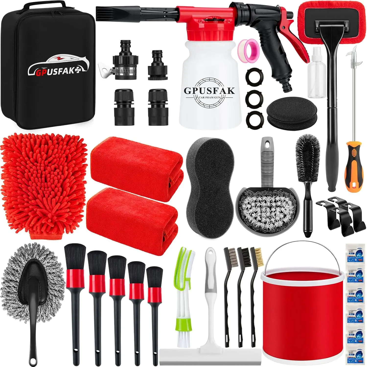 39-Piece Car Wash Kit with Foam Gun, Brushes, Bucket & Towels for Complete Interior and Exterior Cleaning