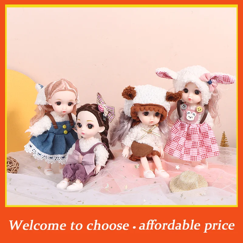 1/12 Fashion Doll 16cm Mini Movable Joint Dolls Cute 3D Big Eyes DIY Doll With Clothes Can Be Dress Up For Girl Birthday Gifts