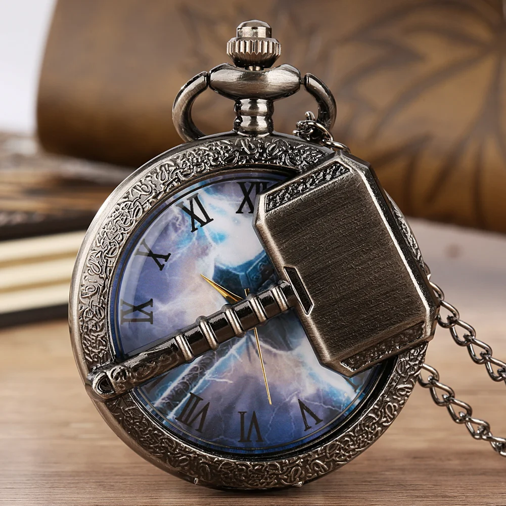 Cool Hollow Hammer Quartz Pocket Watch Men Necklace Pendant Pocket Clock Women Vintage Stylish Timepiece