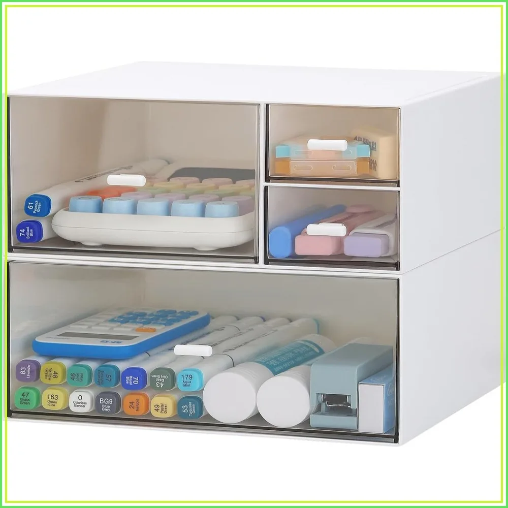 4-Drawer Desk Organizer, Clear Plastic Makeup Storage for Vanity, Bathroom, Office