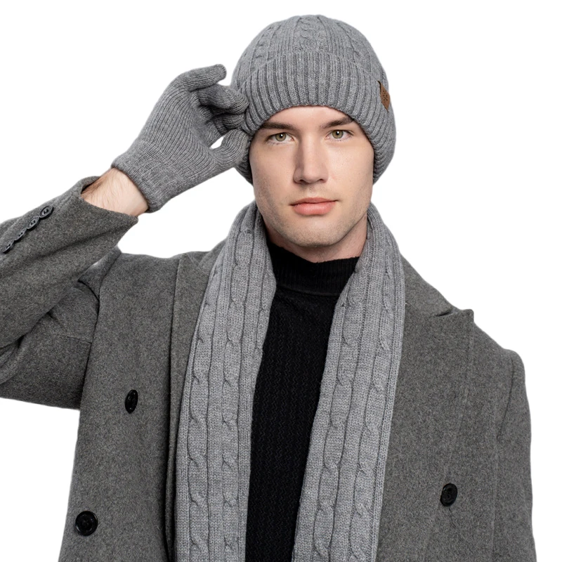 Winter Beanie Hat Scarf Gloves Set for Women Men Warm Wool Beanie Long Scarf Neck Warmer Touchscreen Gloves 3 in 1 Set