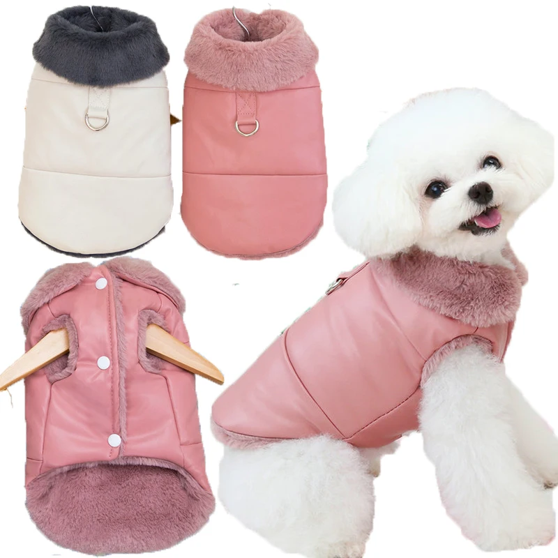 

Luxury Dog Jacket Winter Gray Rose PU Pet Clothes For Small Medium Dogs Fur Collar Warm Dog Vest Jacket Coat Outfit Chihuahua XL