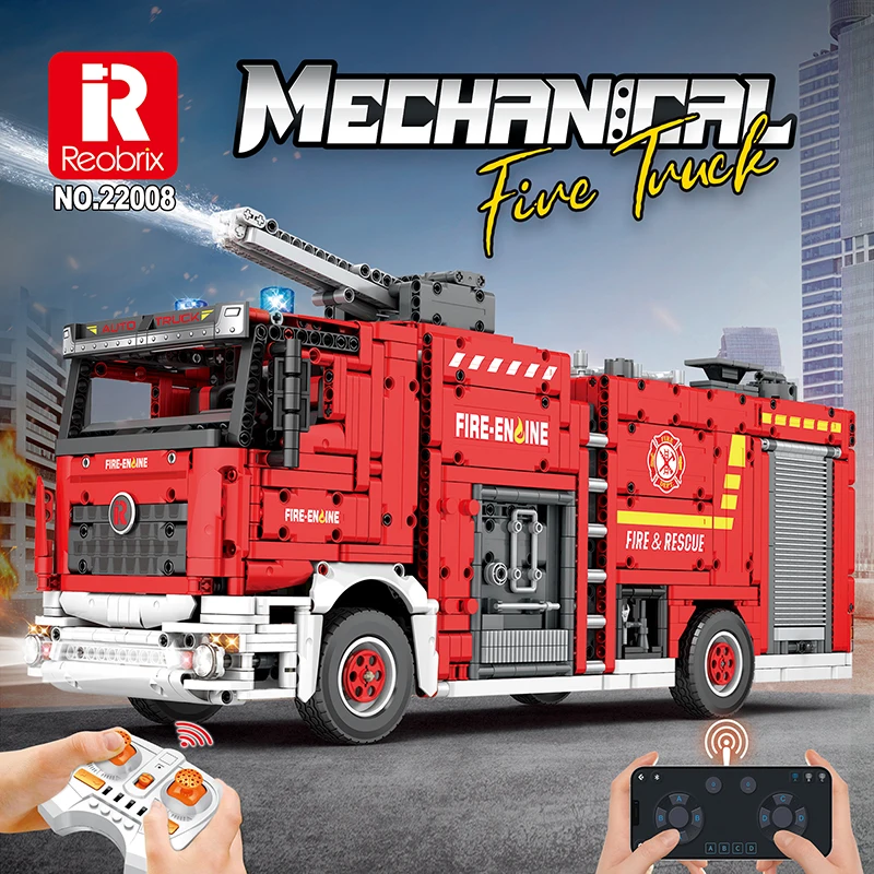 Technical 22008 Fire Ladder Truck Model Assembly Toys Blocks MOC High-Tech Series Rc Car APP Control Kids Toys Christmas Gifts