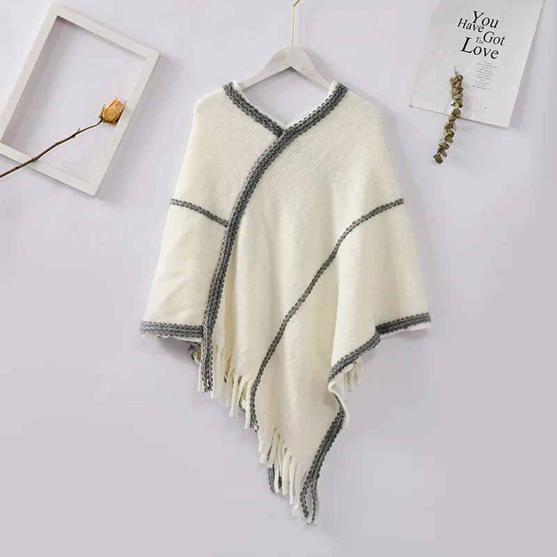 

Spring Autumn Knitted Imitation Rabbit Hair Scarf Women Pullover Tourism Tassel Woman Poncho Cape Pullover Sweater White Cloaks