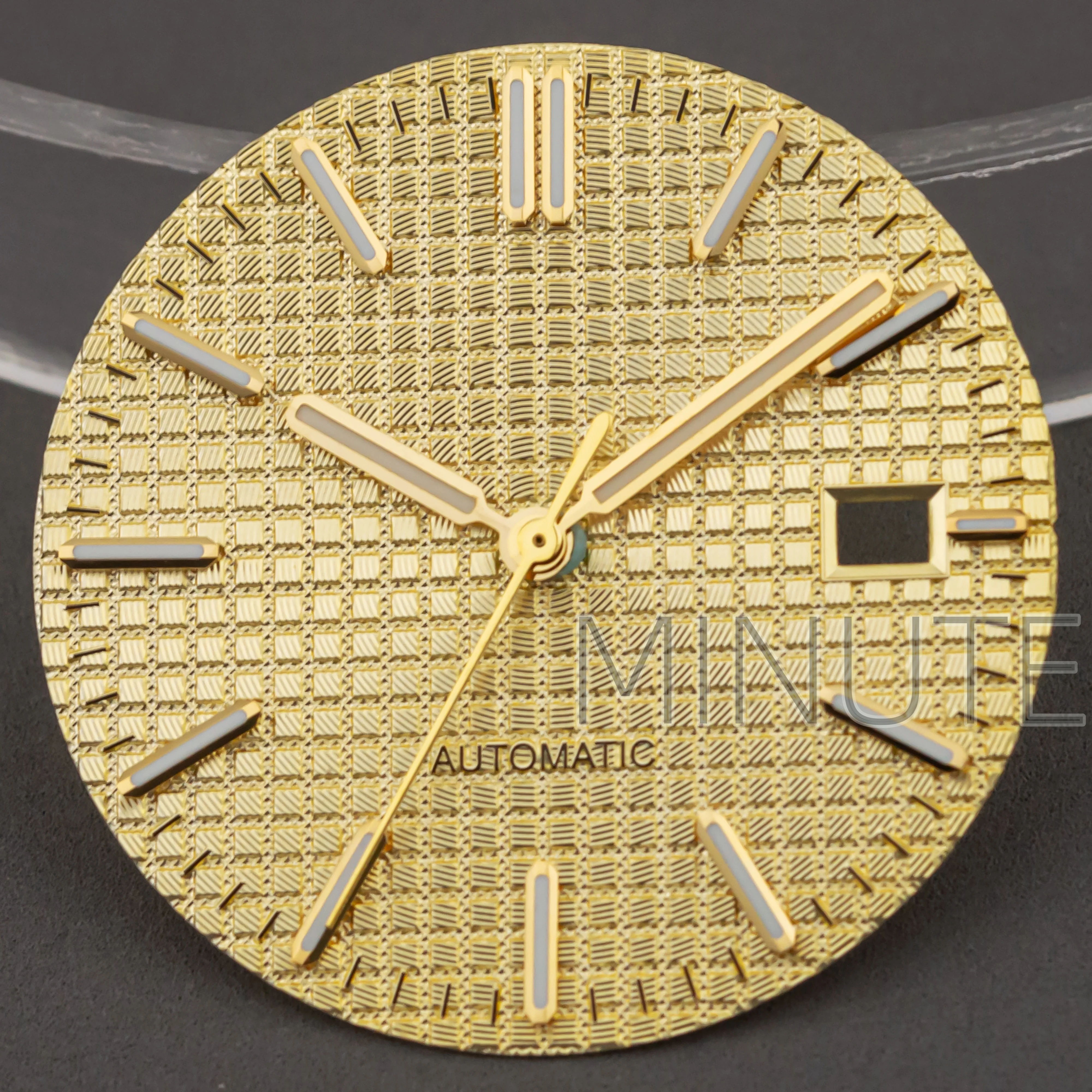 31.8 مللي متر NH35 الهاتفي الأيدي الأخضر مضيئة أسود أزرق ارتفع الذهب ساعة الطلب لحركة NH36 رويال أوك حافظة ساعة اكسسوارات أجزاء