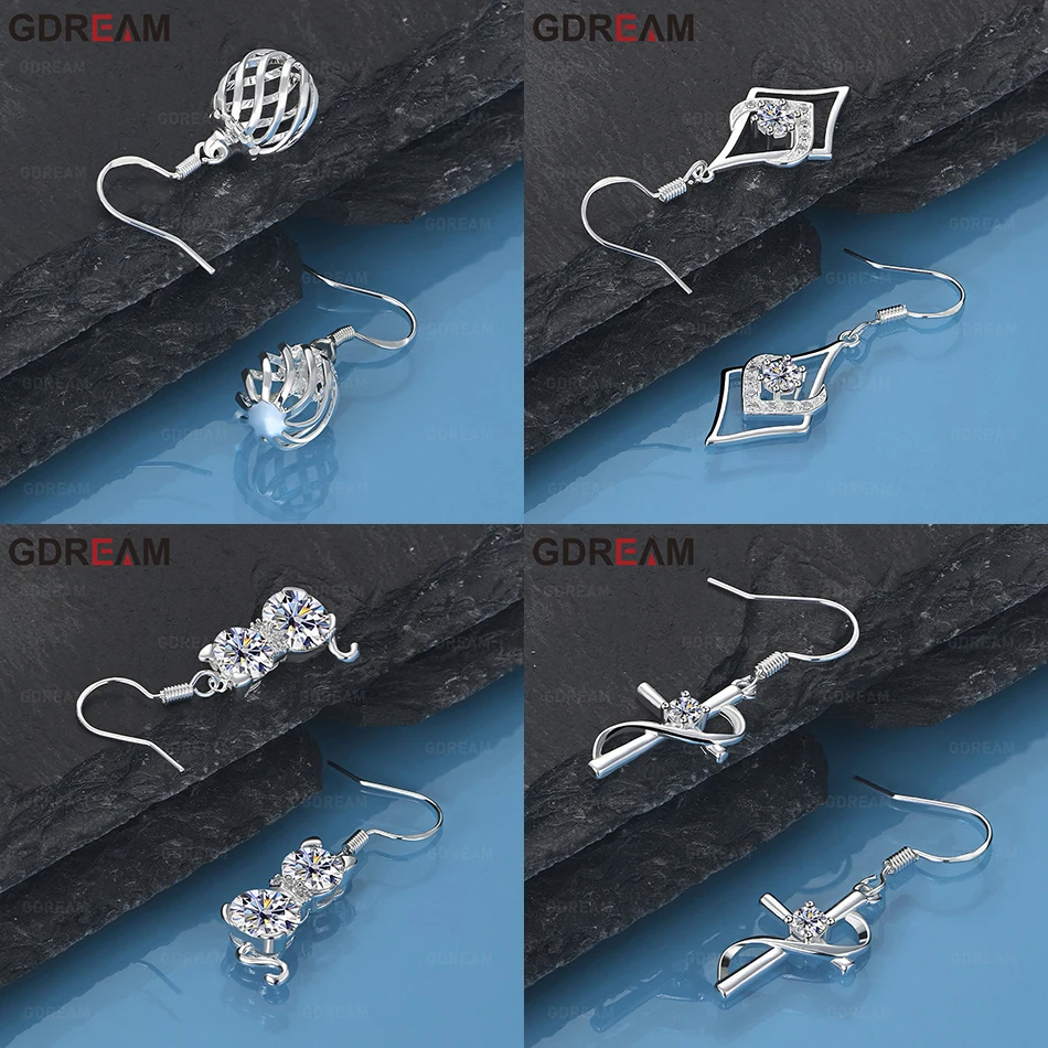 

GDREAM 925 Sterling Silver Diamond Heart Zircon Earrings Cute Women Unique Accessories Party Jewelry