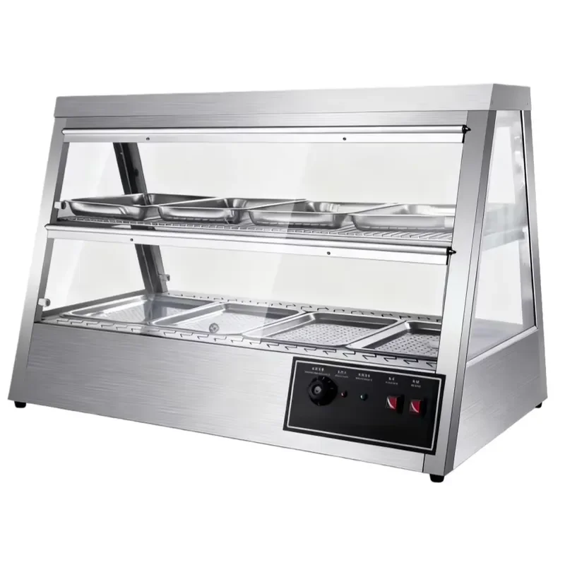 Stainless Steel Insulated Electric Heated Temperature Controlled 2*3 Pizza & Chicken Food Warming Vertical Display Showcase