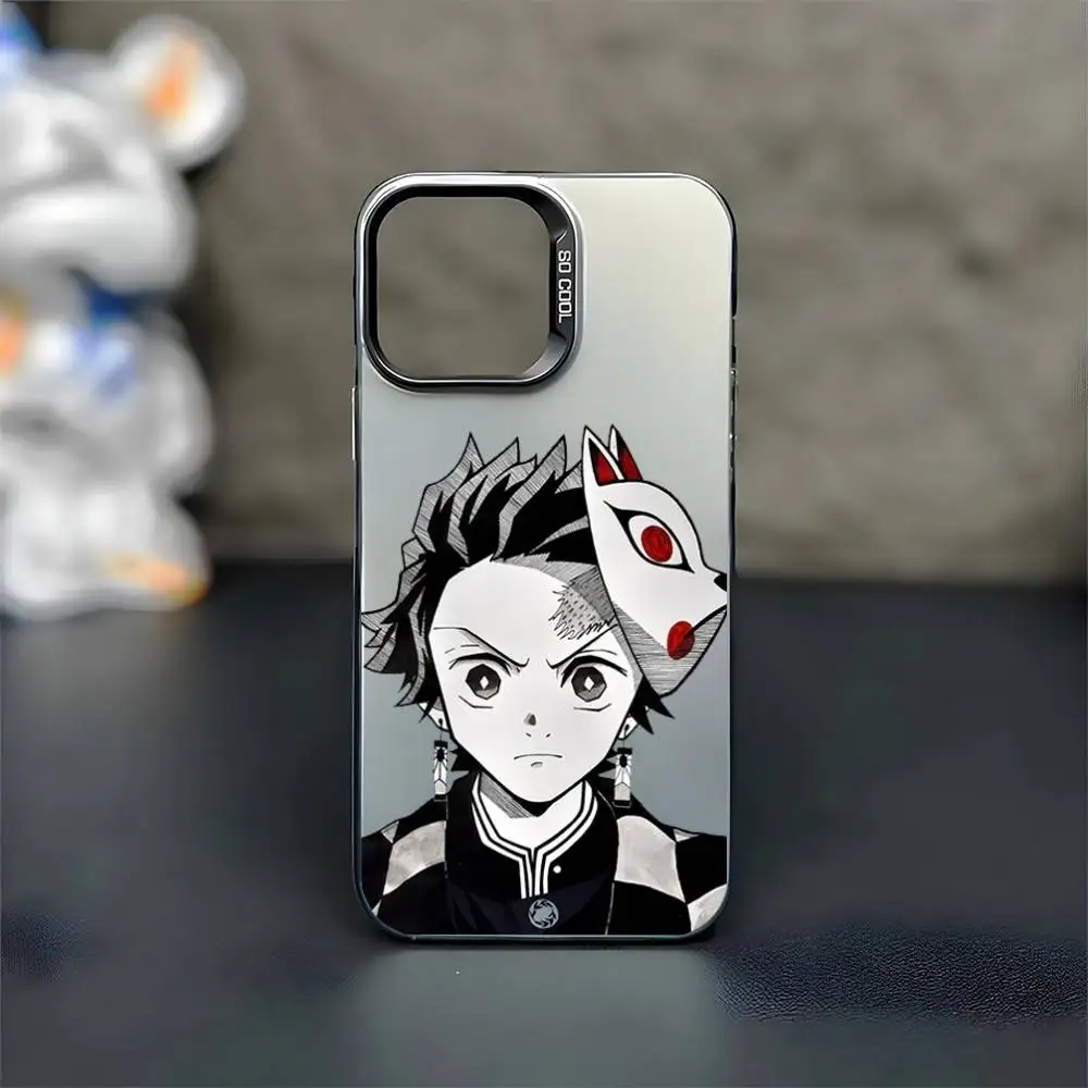 Etui na telefon Tanjiro Demon Slayer do iPhone'a 16, 15, 14, 13, 12, 11, Mini, Pro, MAX, czarne, matowe, odporne na wstrząsy.