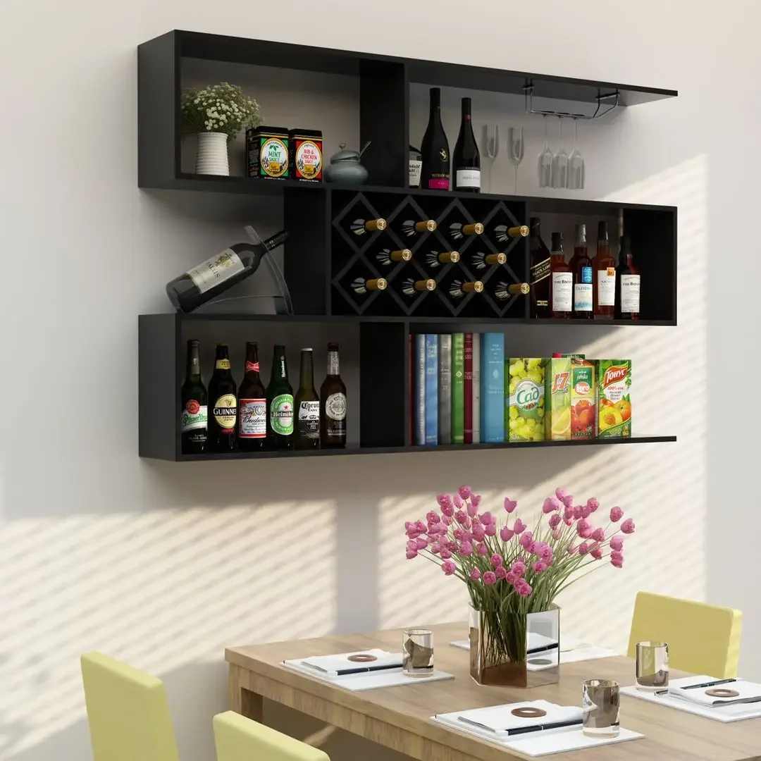 Hanging wine rack, wine cabinet wall mounted shelf, restaurant bar counter, solid wood simple wall mounted decorative shelf image 2