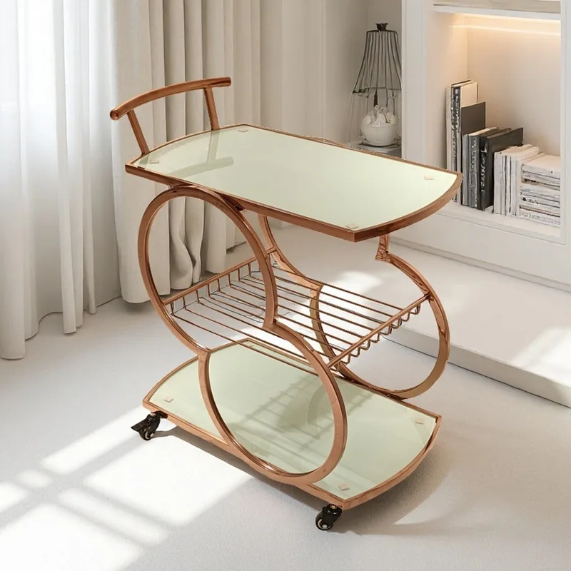 Triple Deck Stainless Steel Glass Food Delivery Cart for Restaurant Hotel Commercial Use Living Room Trolley Wine Serving Cart