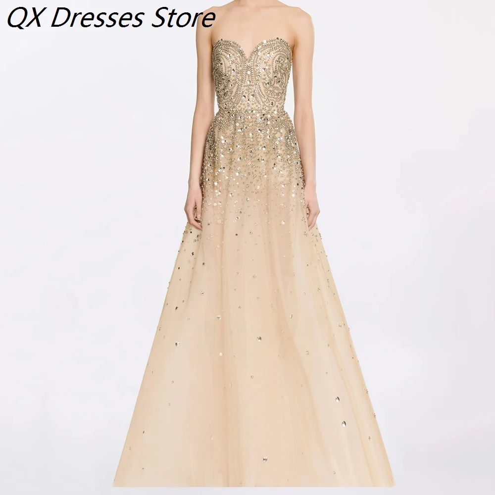 

Women's A-line Evening Dresses Floor-length Strapless Sleeveless Prom Dresses Fashion Crystal Simple Draped Customized Gowns