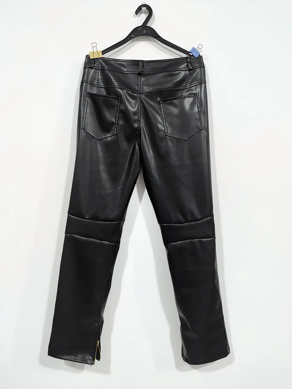 Super Star Stage Costume Silvery Rivet Slim PU Leather Pants Tide Fashion Leather Trousers Bar Jazz Hip-Hop Rock Stage Costumes