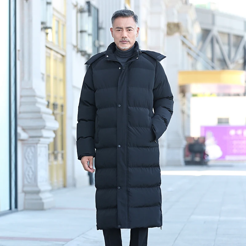 

Thickened Windproof Long Down Jacket for Men Winter Warm Hooded Male Long Parka Fashion Quality Solid Color Classic Men Overcoat