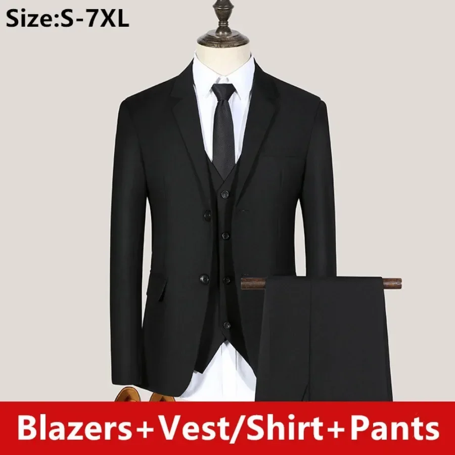 

New 2025 Men's Suits Sets 3 Piece Set Chic Elegant Luxury Wedding Business Blazers Shirt Vest Pants Formal Clothing Sets Men 7XL