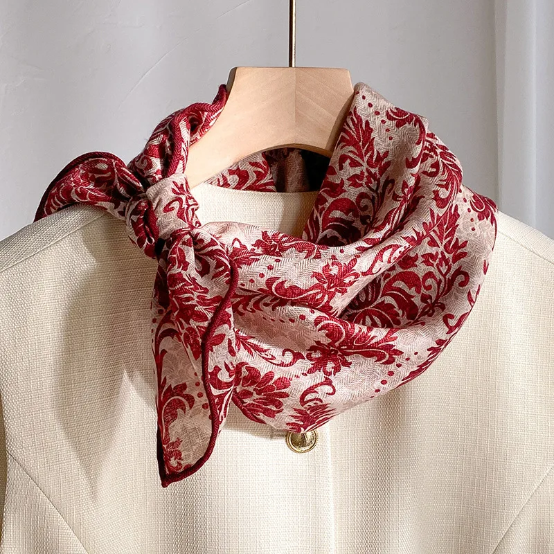 ขนสัตว์ 70% 30% ผ้าพันคอผ้าไหมแท้สําหรับผู้หญิงผ้าคลุมไหล่ Foulard ผ้าพันคอ Pashmina หญิง Hijab ผ้าพันคอ bufanda Kerchief schals 65 ซม.