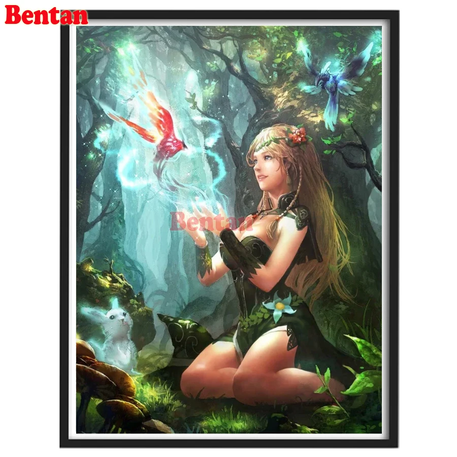 Forest Magic Fairy And Bird Diamond Painting Kit Art Mosaic Paint With Embroidery Cross Stitch Portrait Art 5D Adults Crafts