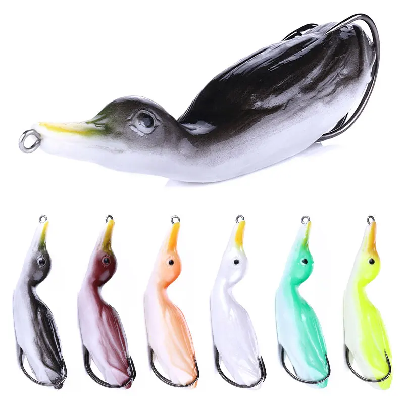 

6pcs 18.5g Surface Duck Fishing Lures, 10.5cm Realistic Topwater Bait, Weedless Double Hook Soft Frog Lure for Bass Pike
