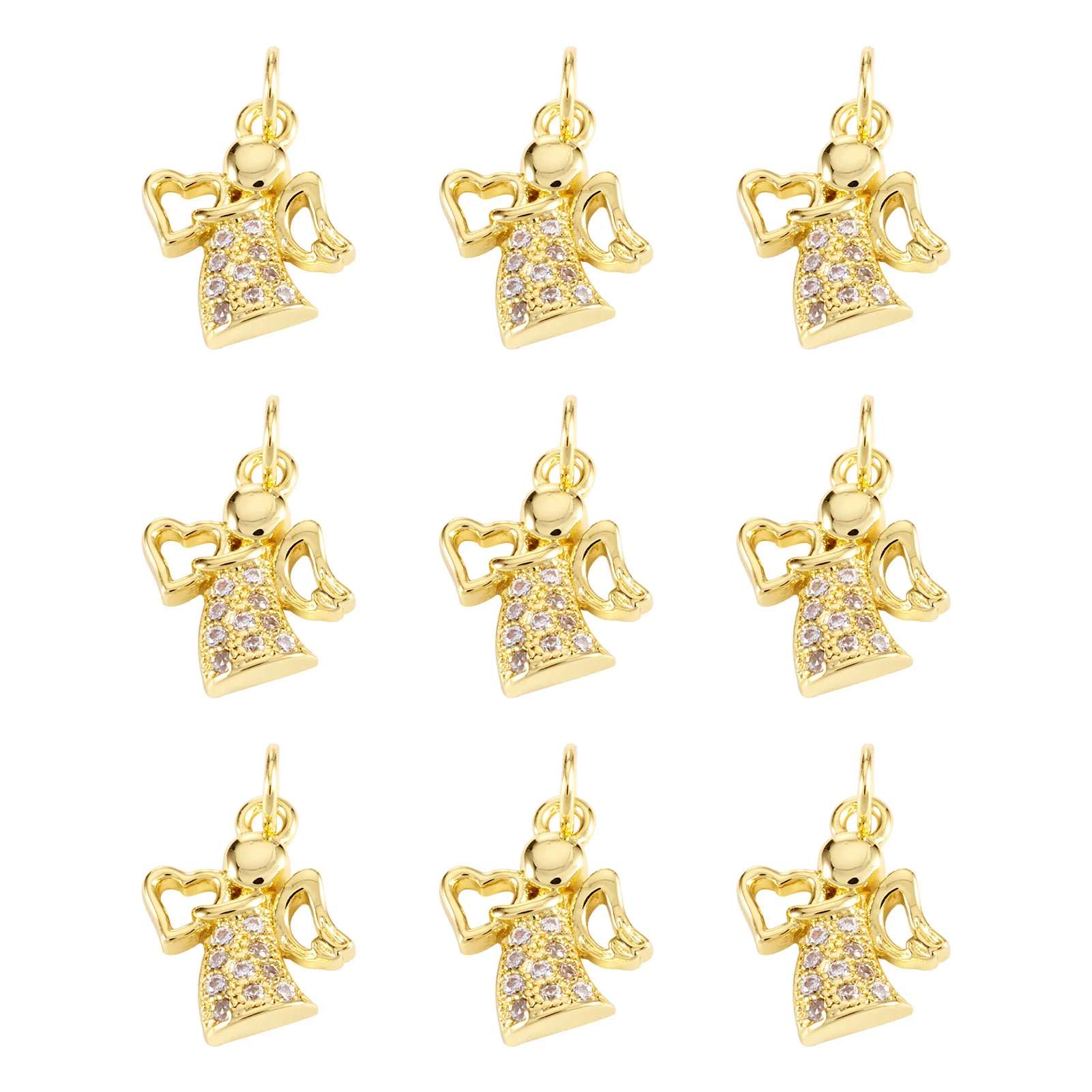 10pcs Lovely Angel Fairy Charms Brass Micro Pave Cubic Zirconia Pendants For DIY Necklace Jewelry Making Handmade Accessories