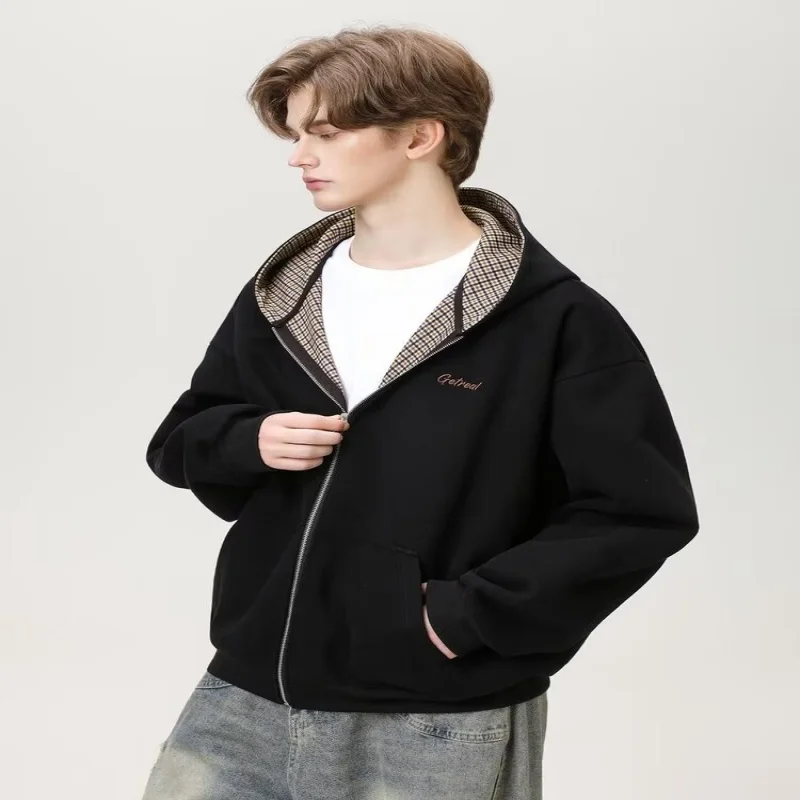 

Модная клетчатая куртка с капюшоном для мужчин весной и осенью 2024, новый стиль, кардиган с капюшоном, куртка, повседневная одежда