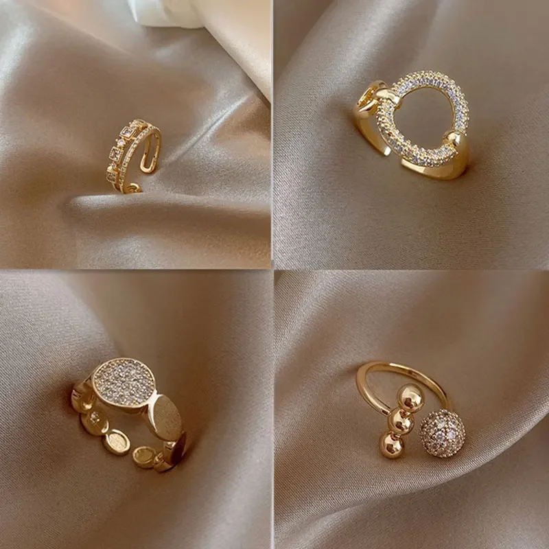 Rings for Women Gold Color Couple Jewelry Aesthetic Accessorie Adjustable Punk Embossed Hollow Wide Rings