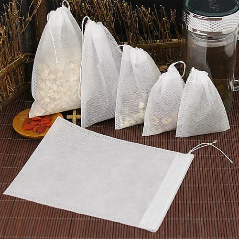 100Pcs/bag Disposable Teabags Non-woven Fabric Tea Filter Bags for Spice Tea with Draw String Filter Paper for Herb Loose Tea