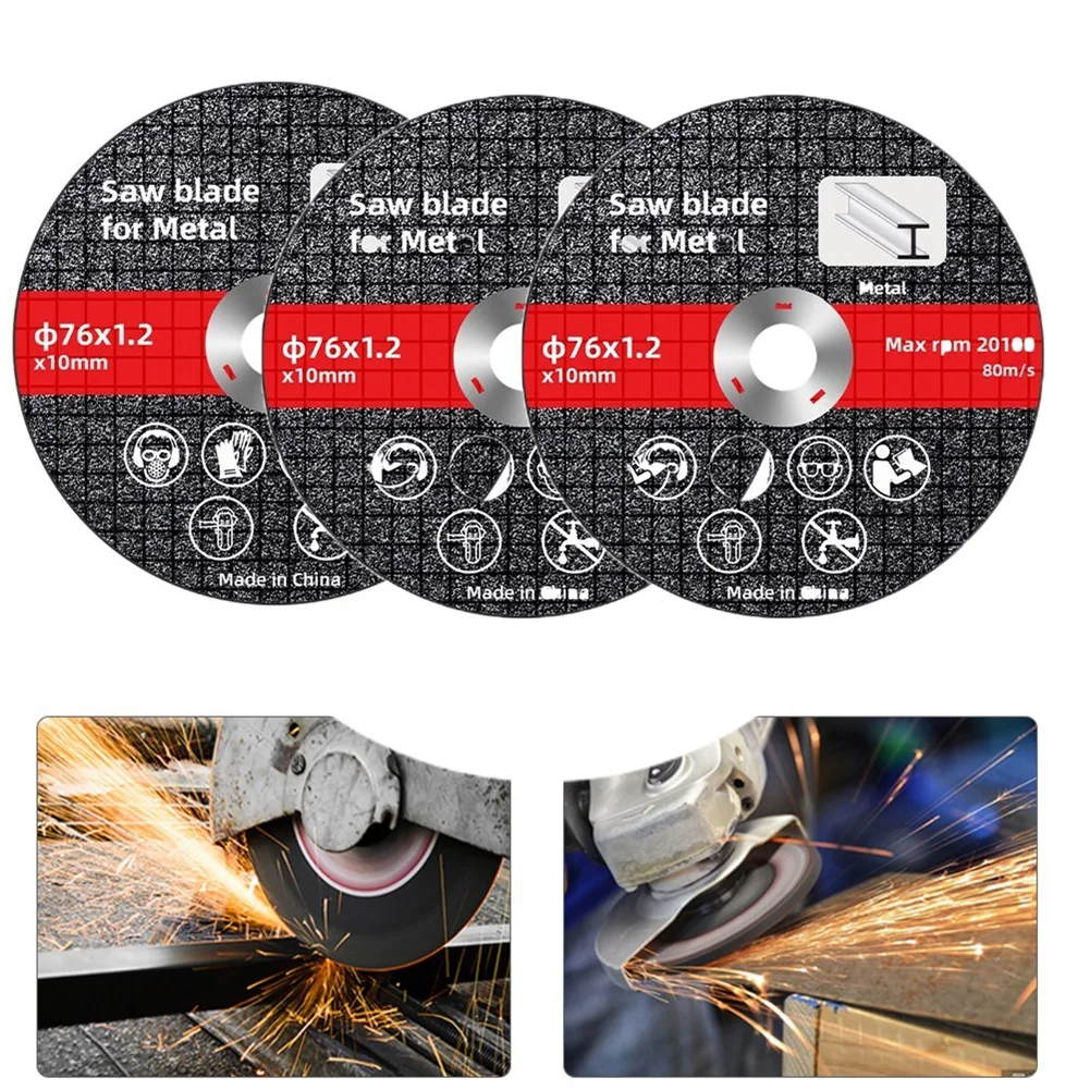 3Pcs Cutting Disc Saw Blade 76mm 10mm Bore Circular Resin Ceramic Alumina Grinding Wheel For Steel Cutting Angle Grinder Parts