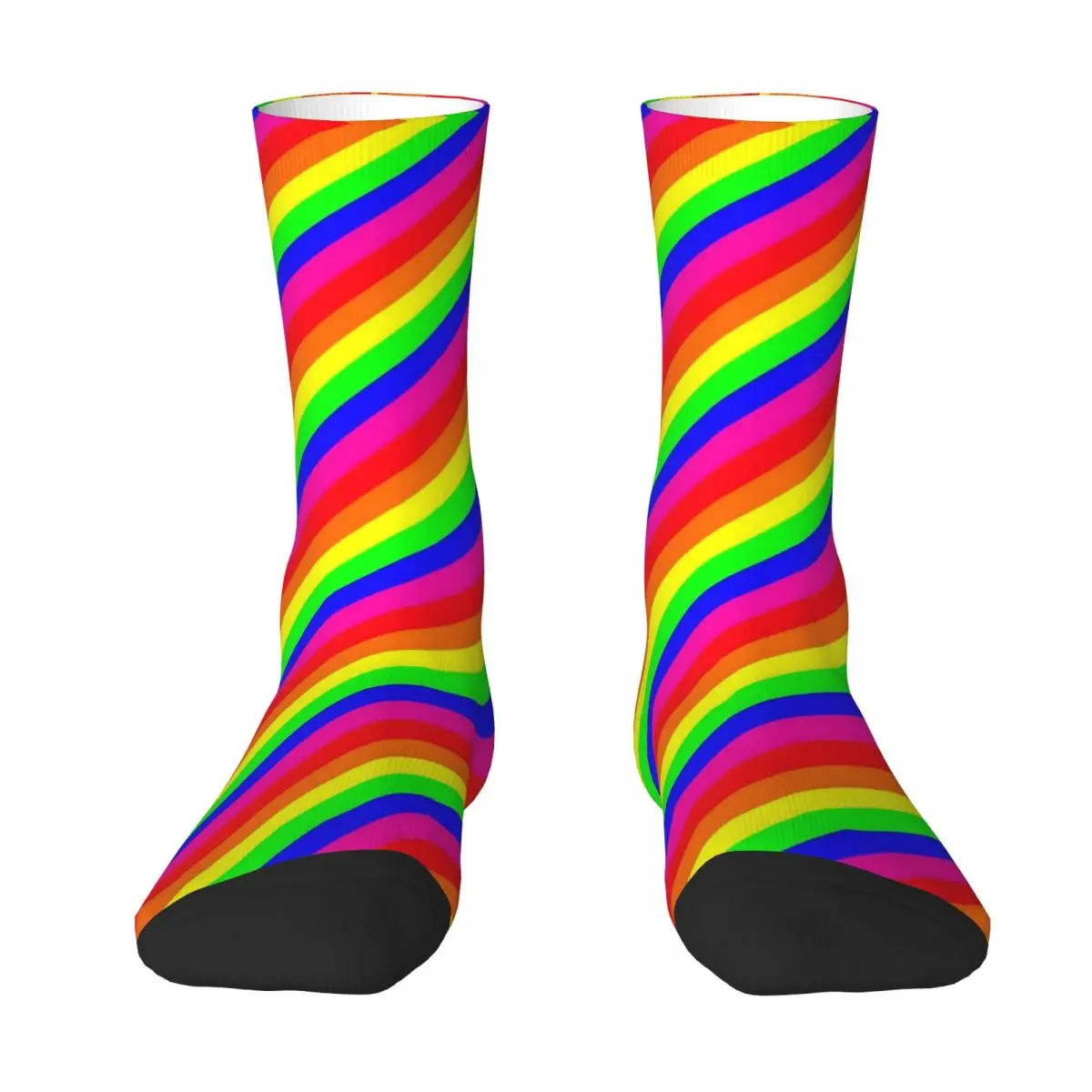 Rainbow Striped Socks Colorful Lines Print Stockings Spring Non Skid Ladies Socks Comfortable Graphic Running Sports Socks