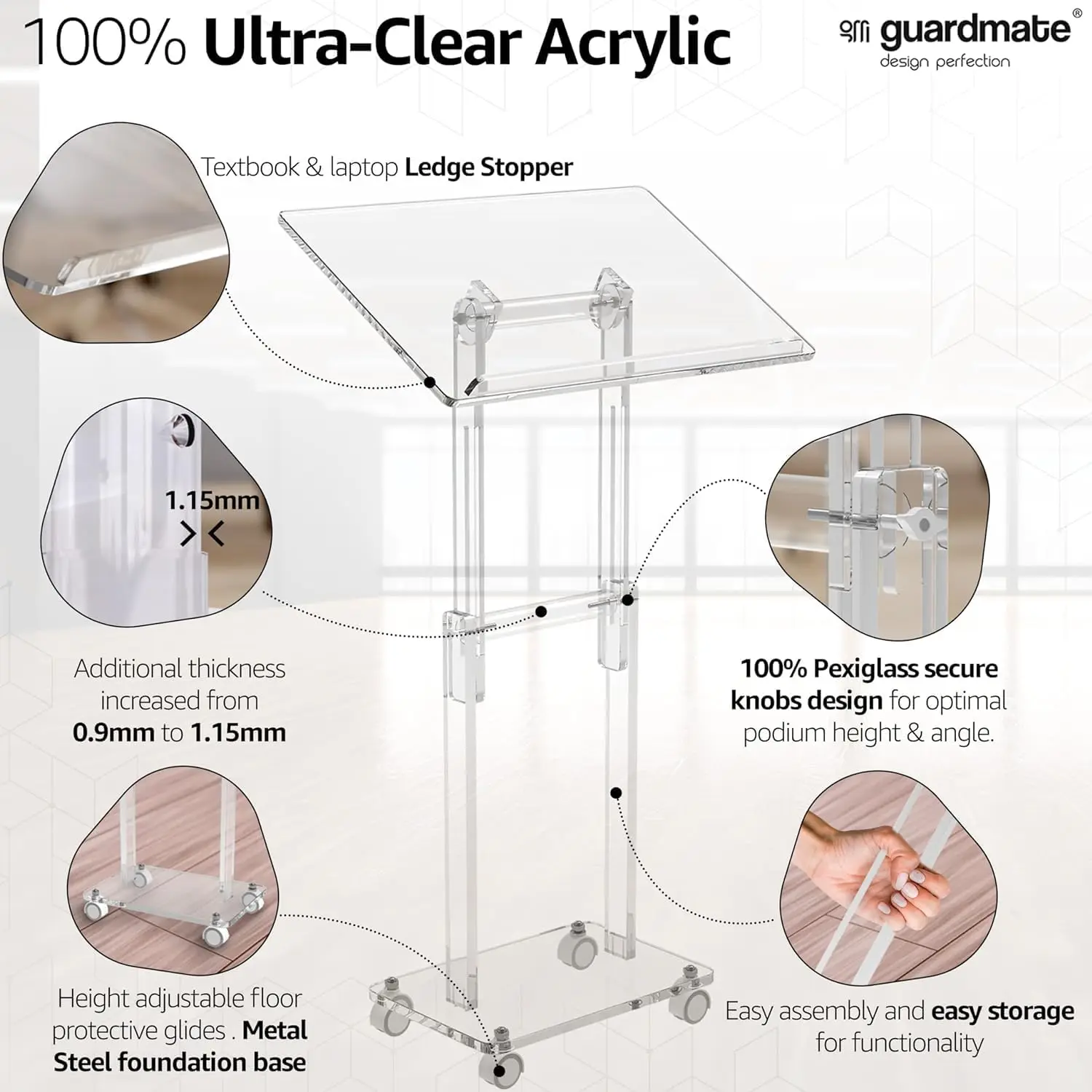 Ultra Clear Acrylic Pulpit Podium Stand | Modern Portable Pulpits for Churches Pastors Modern Classroom Lecterns  Music Wedding