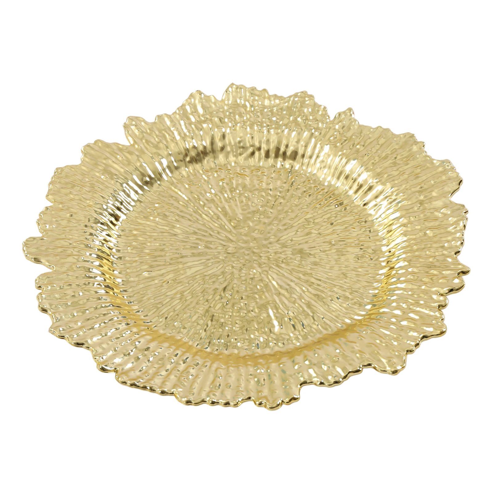 13" Round 24 packaged Western style snowflake plates in plastic gold color for Wedding Dinner Party Decoration