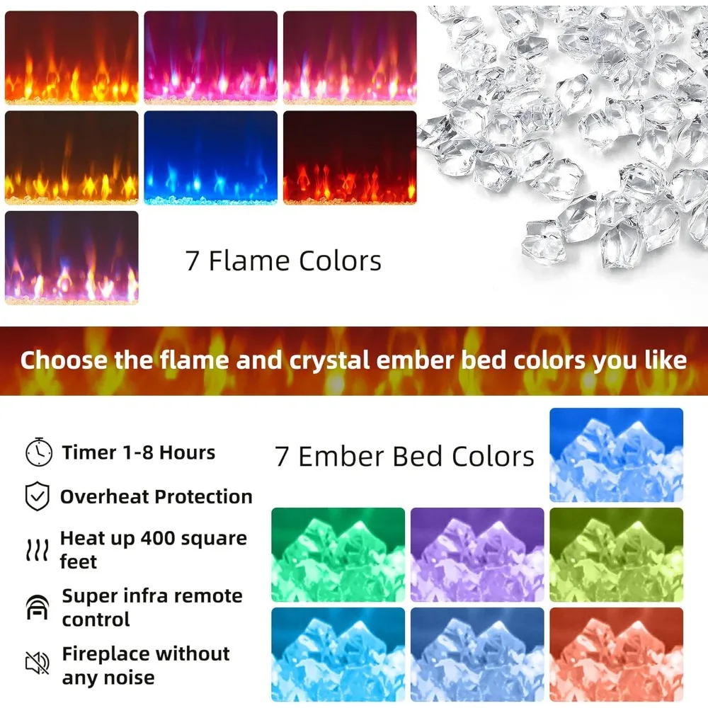 Suporte de TV com lareira para TV de 80 polegadas, centro de entretenimento de fazenda com lareira de 42" e luzes LED, mesa de console de mídia moderna
