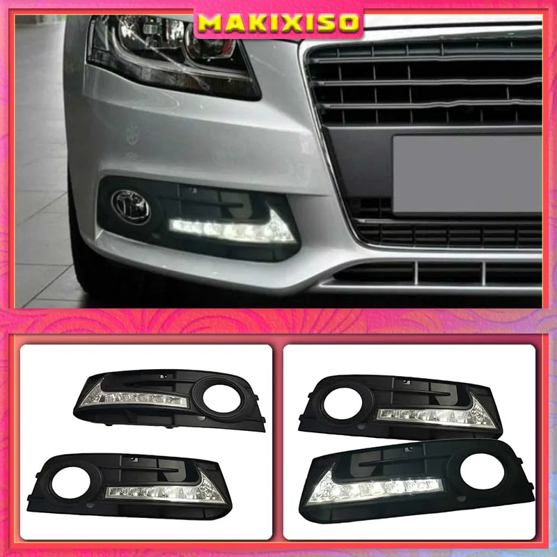 

2Pcs For Audi A4 A4L B8 2009 2010 2011 2012 LED DRL Daytime driving Running Lights Daylight Fog Lamp cover hole free shipping