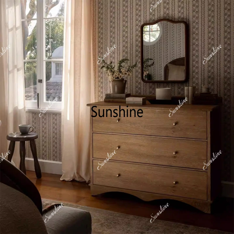 

American living room cabinet solid wood retro wind three buckets, bedroom storage, drawers, simple