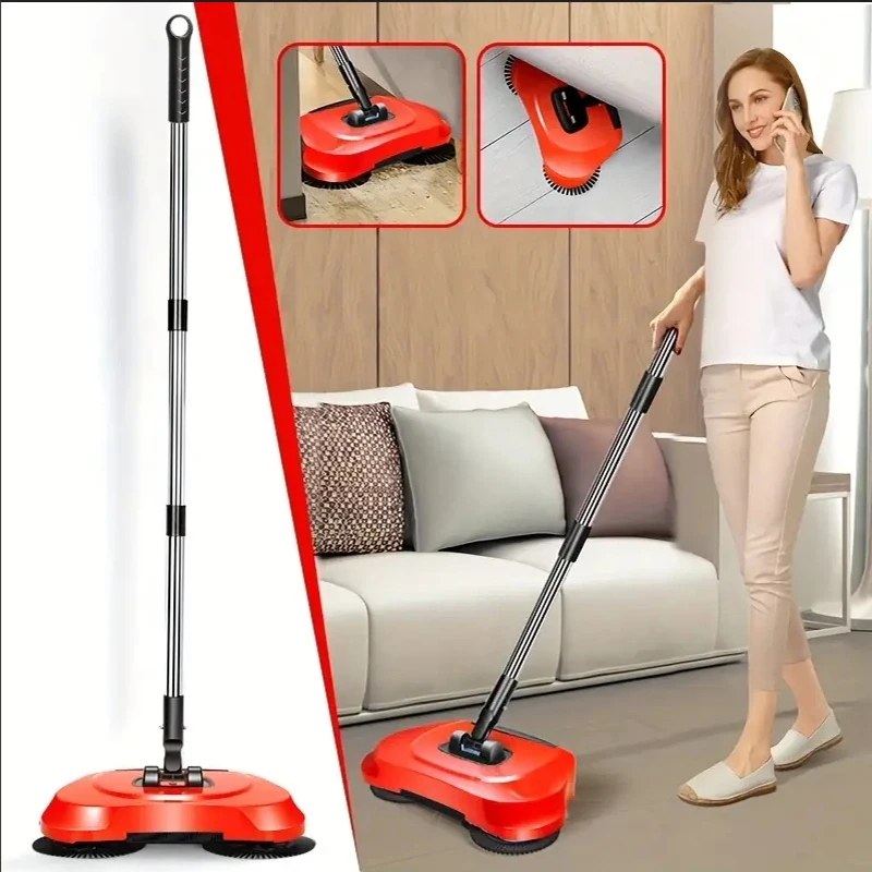 Non Electric Lazy Sweeper Vacuum Broom Floor Cleaning Tool Adjustable Handle Cleaning Tool Pet Hair Loose Debris