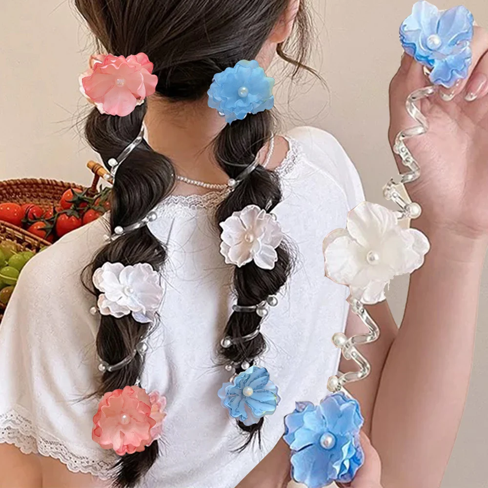 

1pcs Summer Fashion Flower-Shaped Beaded Hair Tie Ponytail Hair Loop Telephone Cord Hairband Elastic Hair Band Women Accessories
