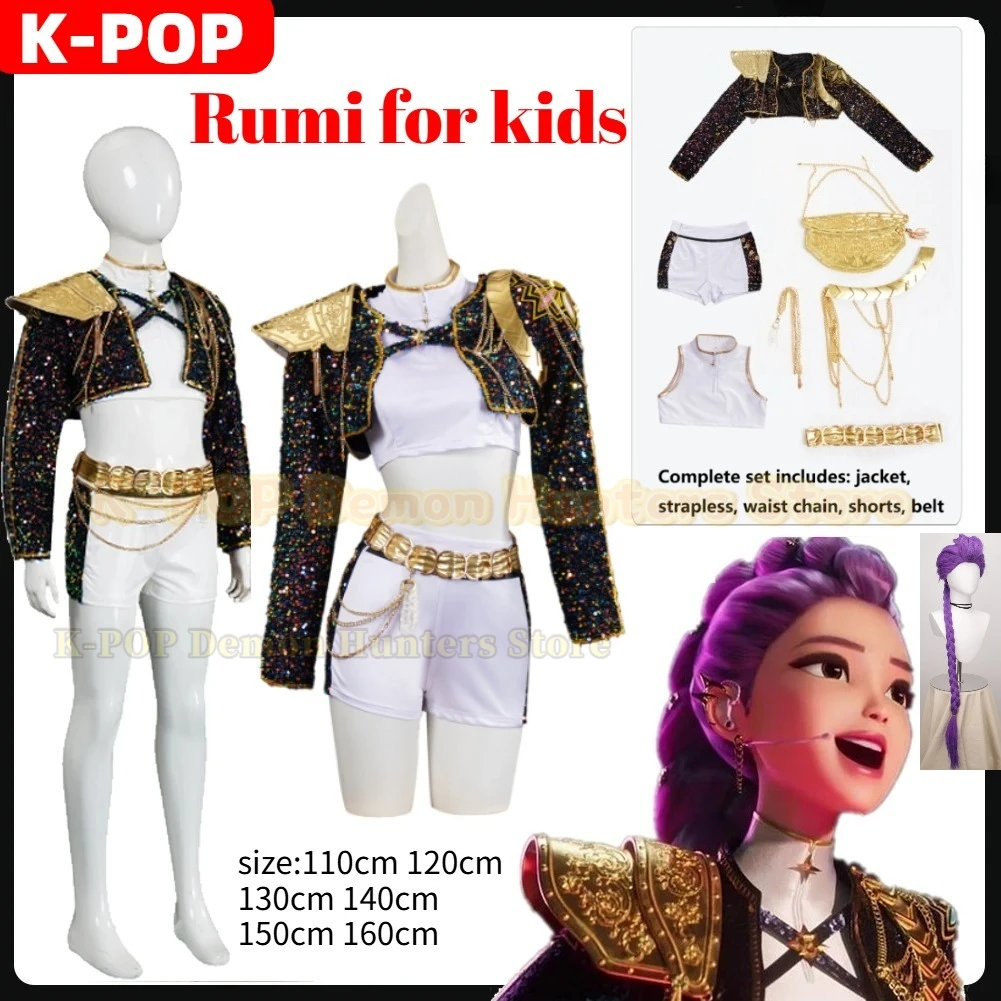 

Kids Girls Kpop Demon Hunters Rumi Zoey Mira Cosplay Fantasy Costume Disguise for Child Roleplay Outfits Halloween Carnival Suit
