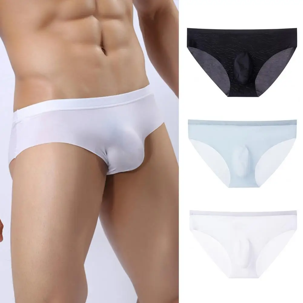 Men Underpants Men Soft Underpants Men\'s Seamless Ice Silk Underwear Soft Breathable Quick Dry Briefs with U Convex Design