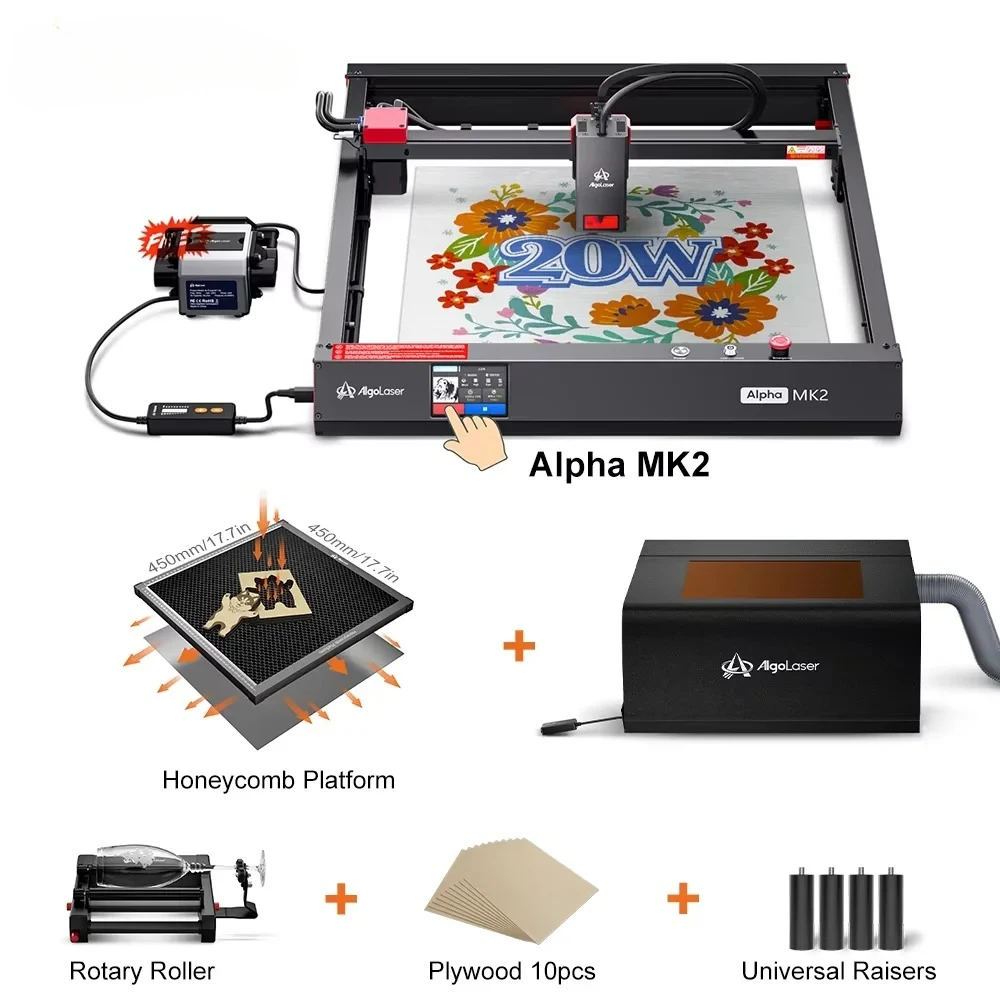 

AlgoLASE Alpha MK2 CNC LASE Engraver Cutter Air Aissit Powerful 20W Table Metal Printer Woodworking Engraving Cutting Machine