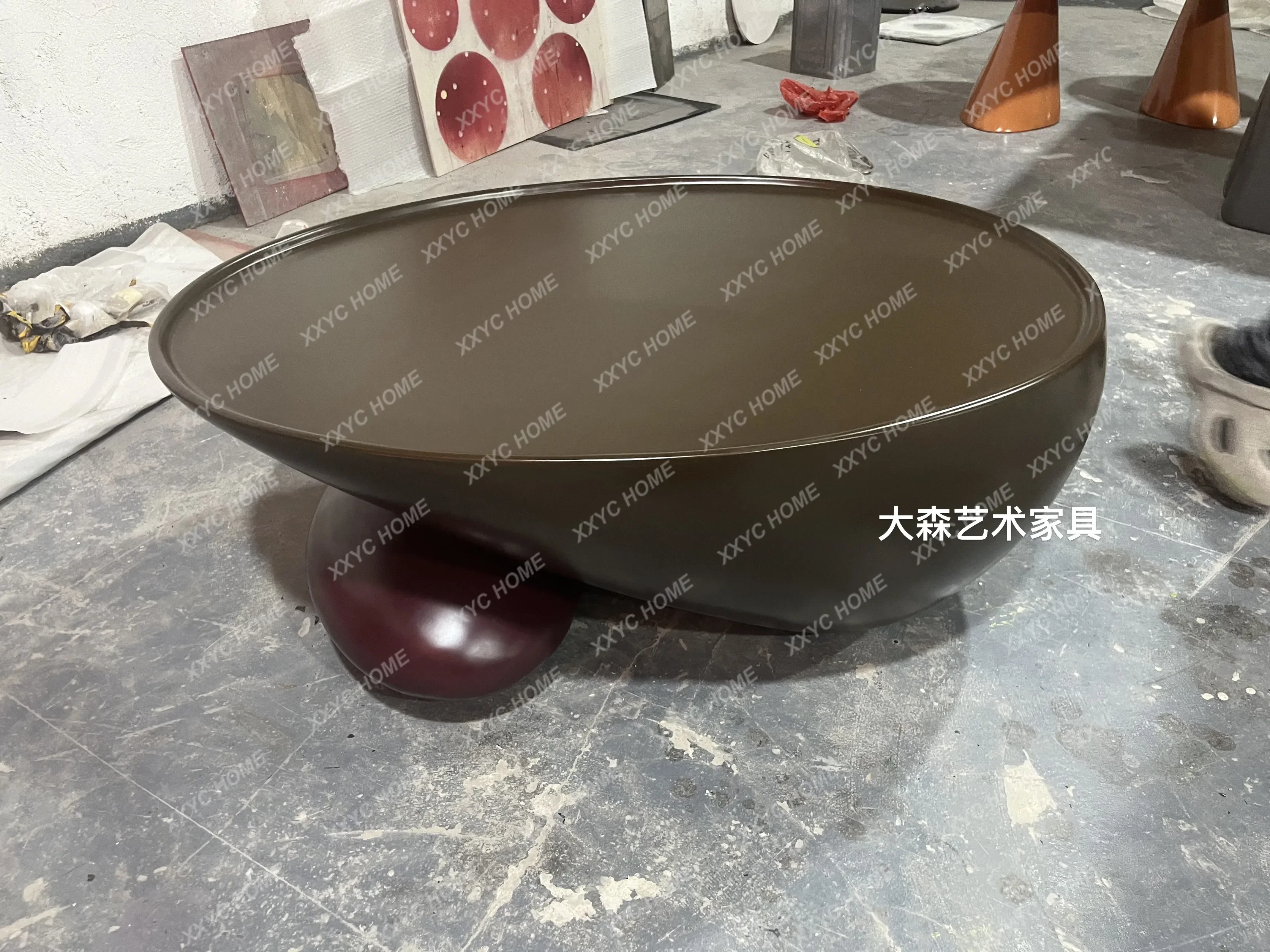 

minimalist modern cobblestone coffee table design oval living room high-end small apartment