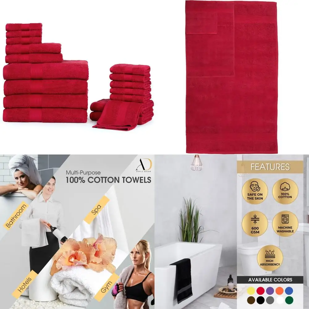 

High-Quality Cotton Towel Set: 4 Hand Towels, 4 Bath Towels, 10 Washcloths, 600 GSM, 100% Absorbent Quick-Dry Bath Essentials