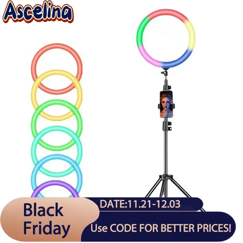 Modern LED Floor Lamp Mobile Phone Stand RGB Ring Fill Light For Live Selfie Makeup Room Video Shooting Studio Telescopic Lights