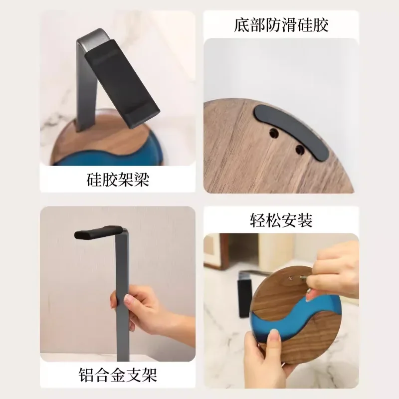 Creative Headphone Stand Black Walnut Detachable Headset Holder Suspension Headphone Stand Bracket Custom Computer Table Storage