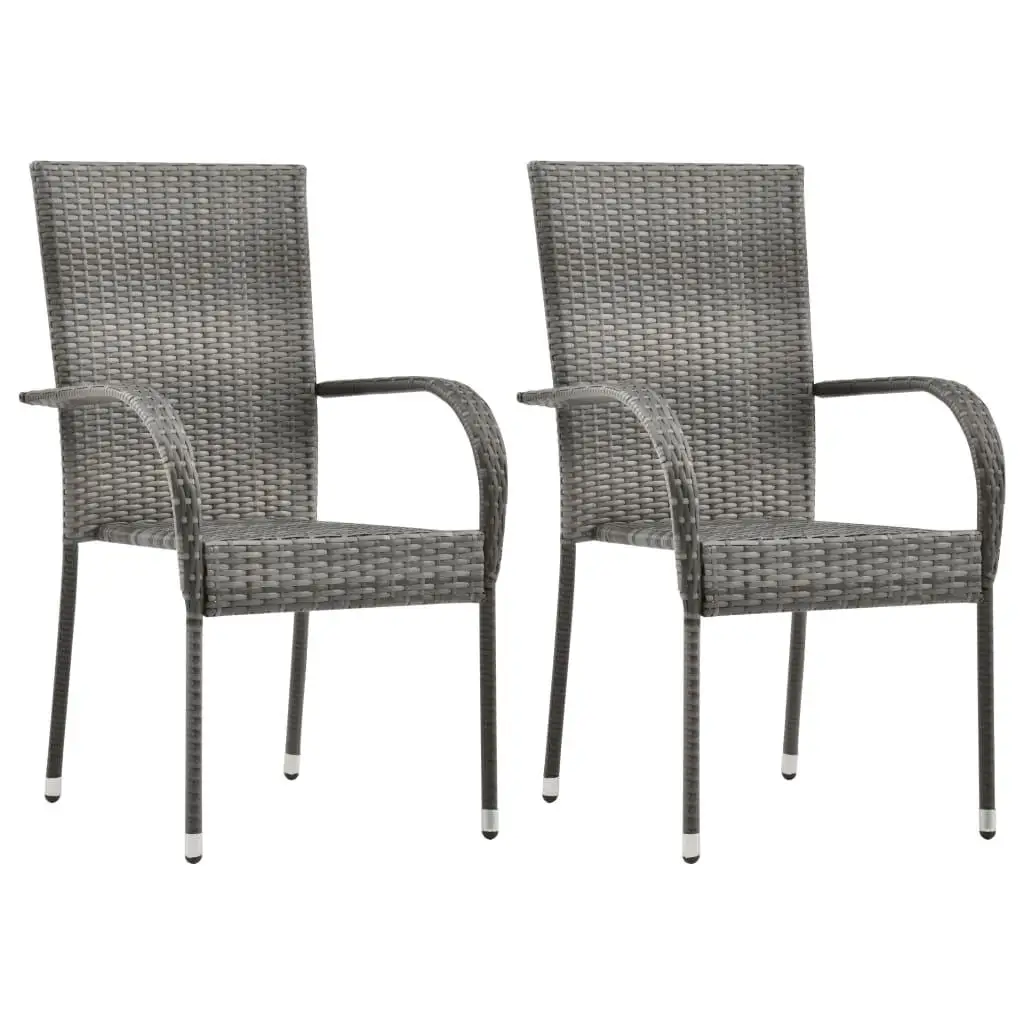 3-Piece Gray Poly Rattan Patio Dining Set - Stylish Outdoor Furniture for Garden & Balcony